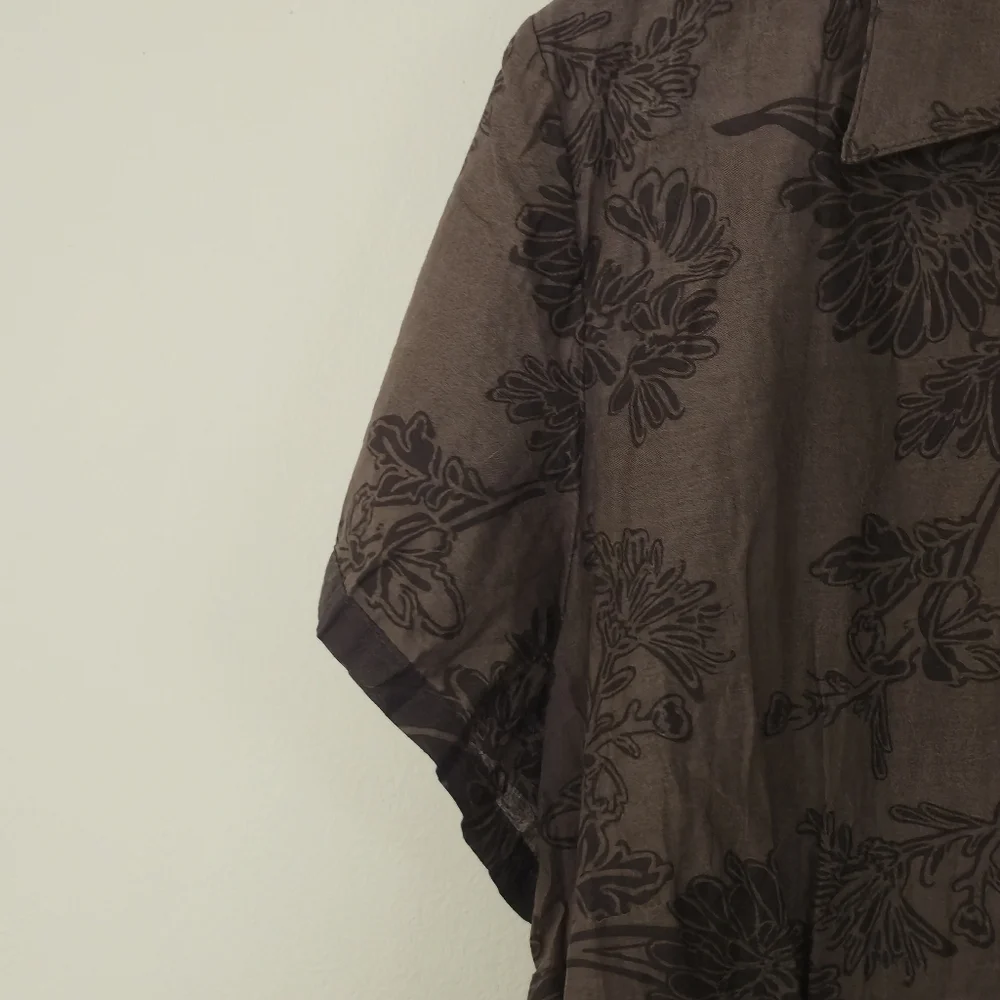 Denver Hayes XL Brown Floral Button-Down Blouse Botanical Nature Cottagecore - Picture 7 of 15